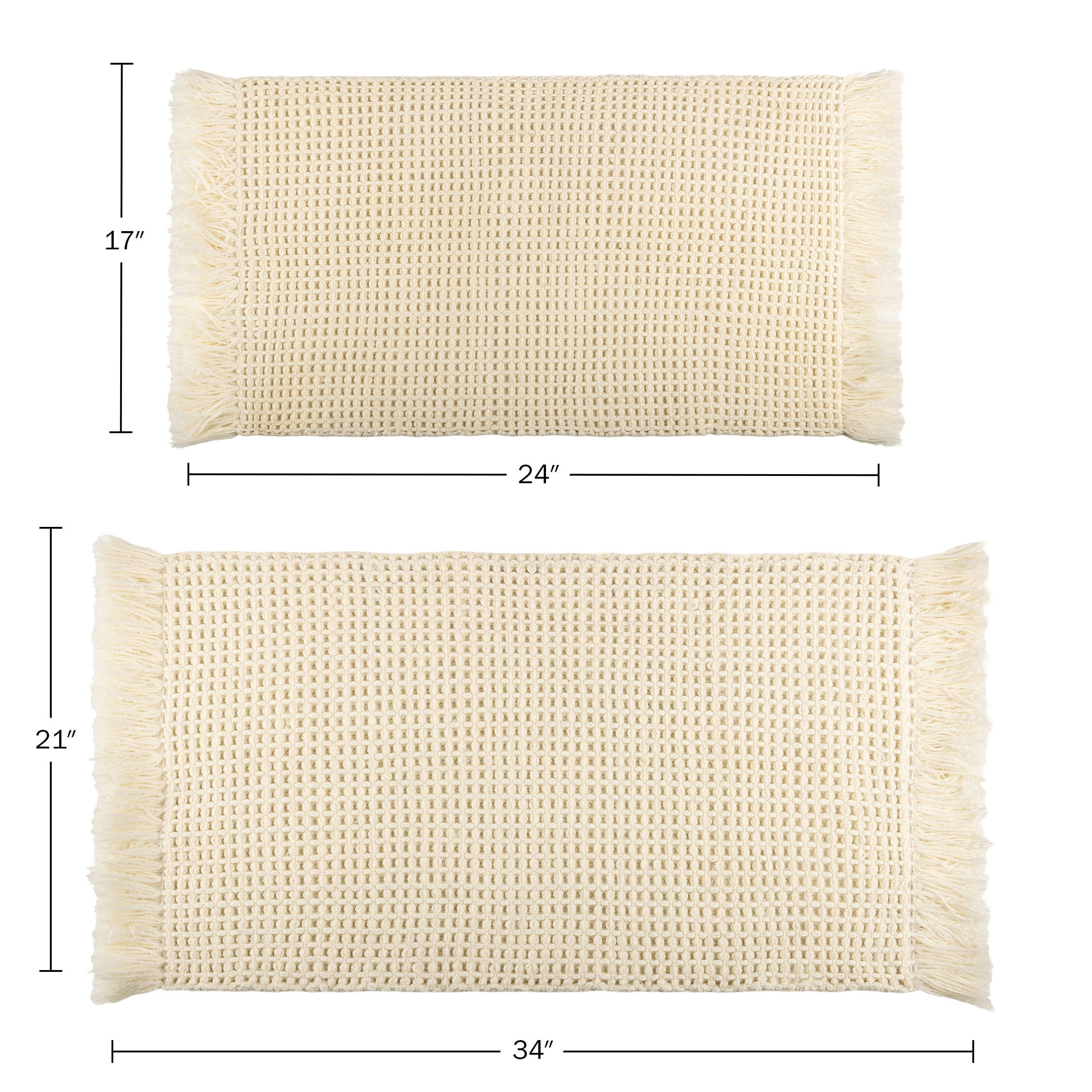Lavish Home 2PC Waffle Bath Mat Set - Washable Bathroom Rugs (Ivory)