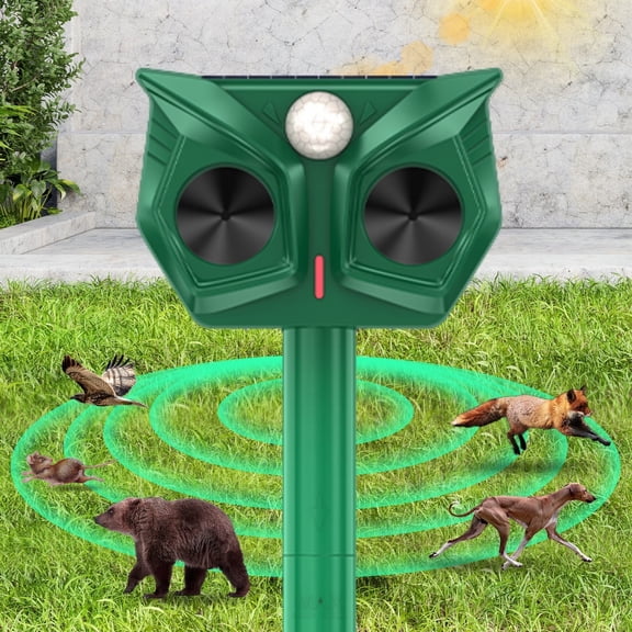 JINYI Solar Animal Repeller  Powered, Ultrasonic Repellent Outdoor with Motion Detection, with LED Flash Light, Effective Repels Invasive Animals for Raccoon, Skunk, Dog
