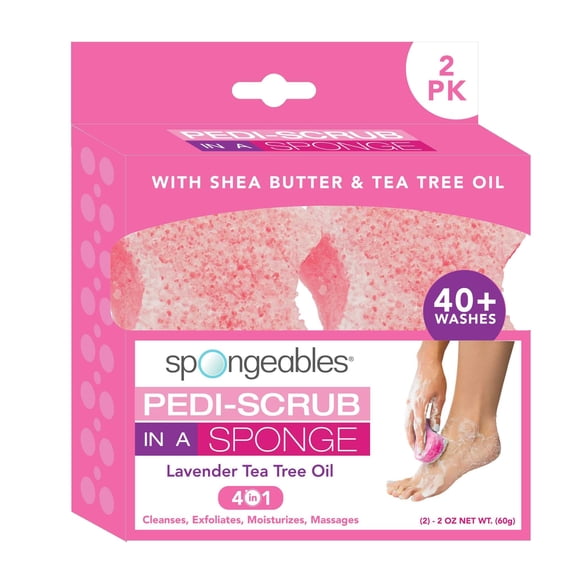 Spongables Pedi Scrub Exfoliante para pies 20+ Esponja de lavado Lavanda 2 unidades