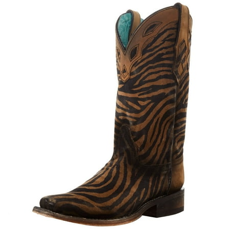 

Corral Boots Womens C3859 Women`s Corral Brown Zebra Print 11` Boot 8 B Black