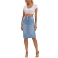 thumbnail image 2 of INSPIRE CHIC Women's Jean Skirt High Waist Back Slit Knee Length Denim Skirts Light Blue L, 2 of 6