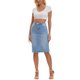 thumbnail image 2 of Falda de mezclilla de mujer Inspire Chic, de cintura alta, con abertura trasera, hasta la rodilla, color azul claro, talla 2XL, 2 of 6