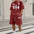 thumbnail image 2 of IWRICH Men's Independence Day 4th of July Outfits USA Flag Patriot Short Sleeve Shirts and Shorts Set 2 Piece Athletic Jogging Tracksuits Brick Red XXXL, 2 of 4
