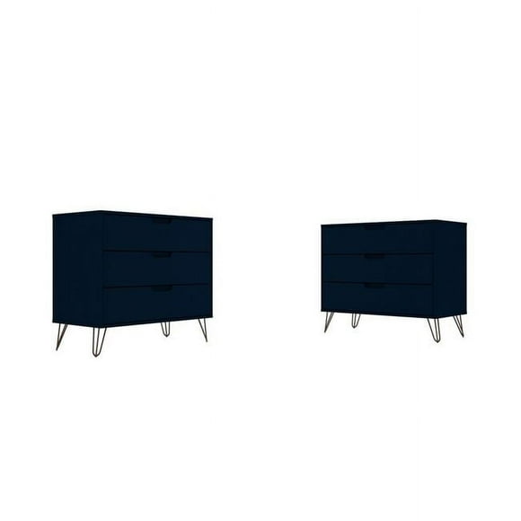 Manhattan Comfort 2-103GMC4 Rockefeller 3-Drawer Tatiana Midnight Blue Dresser, 28.86 x 35.24 x 17.52 in. - Set of 2