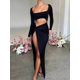 thumbnail image 2 of Mozision Sexy Hollow Out High Split Maxi Dress For Women Robe 2022 Autumn Full Sleeve Ruched Club Party Long Dress VestidoM Gao Jinjia LED, 2 of 2
