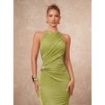 thumbnail image 4 of Olive Green Elegant Halter Neck Ruched Criss-Cross Bodycon Dress For Women, 4 of 8