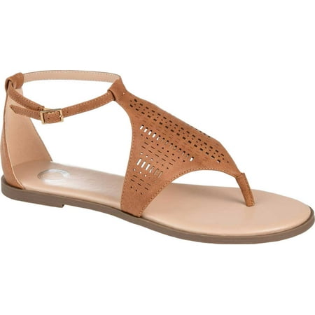 

Women s Journee Collection Niobi Ankle Strap Thong Sandal Brown Perforated Faux Leather 12 M