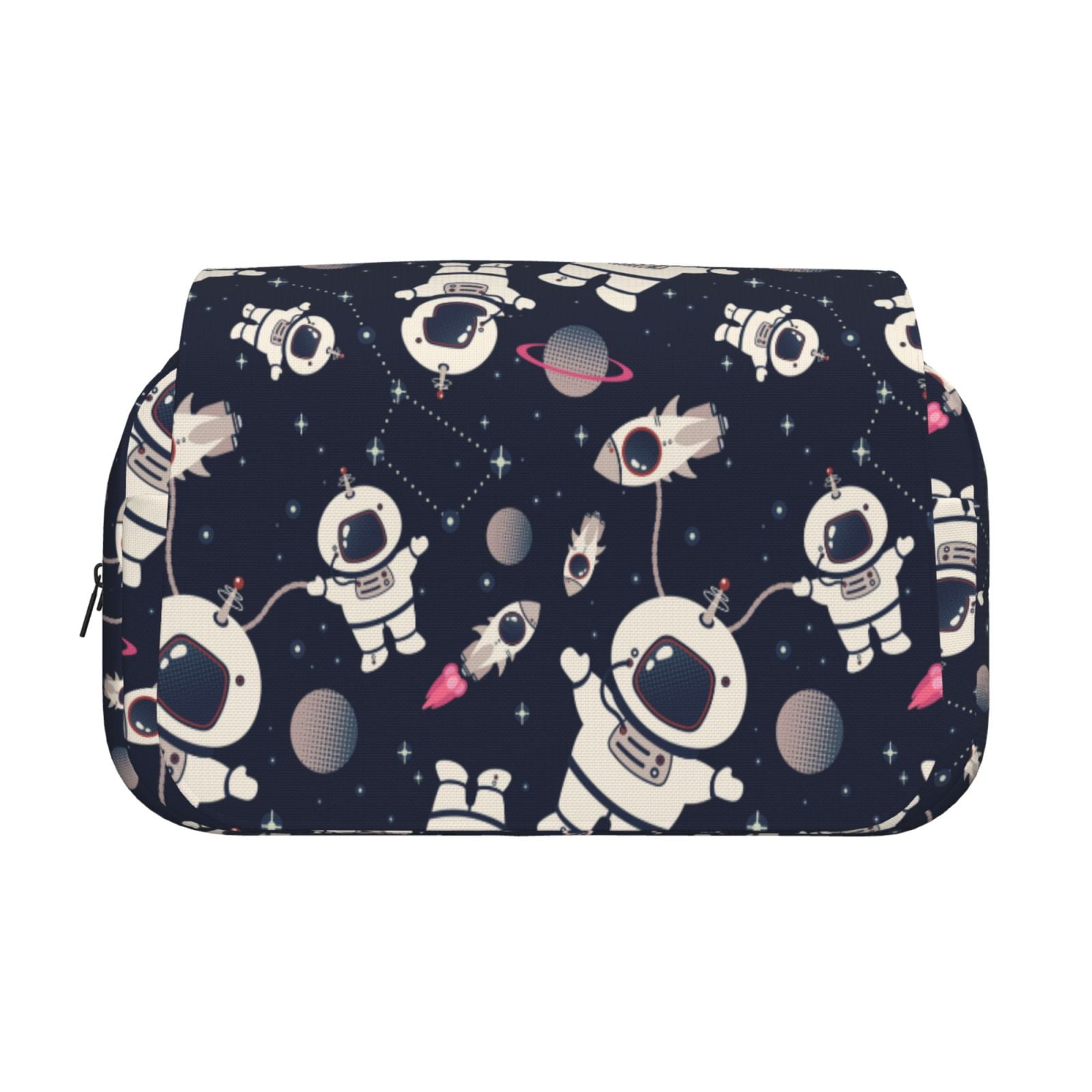 Rateoe Cartoon Spaceship Pattern Double Clamshell Pen Case, Storage Organizer with Two Zipper Compartments– Holds Up to 50 Pencils & Pens