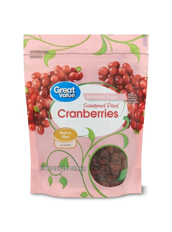Great Value Reduced Sugar Sweetened Dried Cranberries, 20 oz