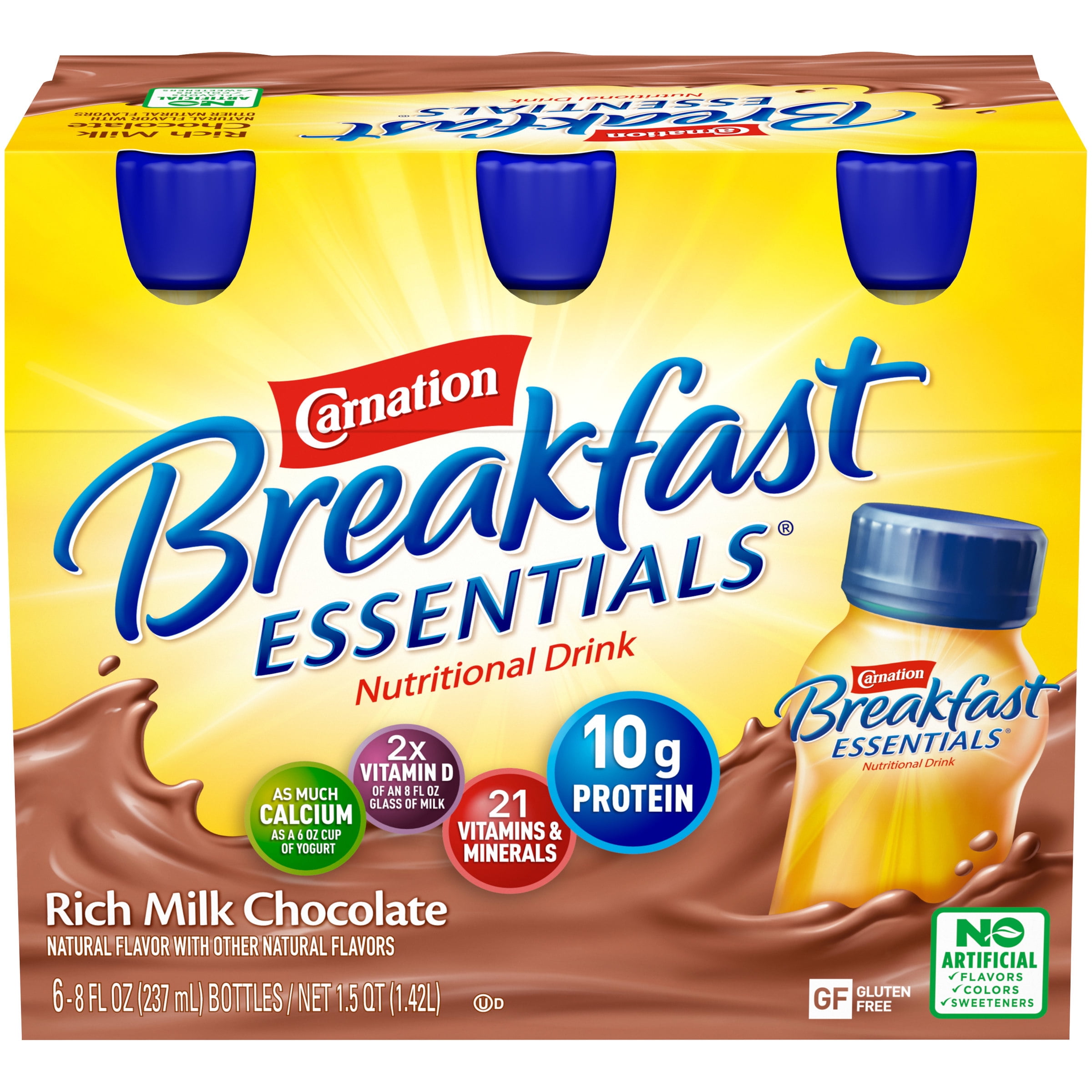CARNATION BREAKFAST ESSENTIALS Rich Milk Chocolate 6-8 fl. oz. Bottles ...