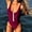 Wine Womens One-Piece Bikini Set, variant on Olyvenn Summer Women's One-Piece Swimsuit Trendy V-Neck Swimwear Sets Summer Beach Outfits for Girls Solid Color Beachwear Half Zip Bathing Suit Female Relaxed Green 10