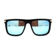 thumbnail image 1 of Mens No Glare Polarized Flat Top Horn Rim Rectangle Sunglasses Matte Black Blue Mirror, 1 of 4