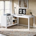 thumbnail image 6 of Finmind L Shaped Desk with Storage Cabinet and Shelves, 59-inch Wooden Corner Computer Desk Home Office Desk for Gaming, Writing, Working, White, 6 of 8