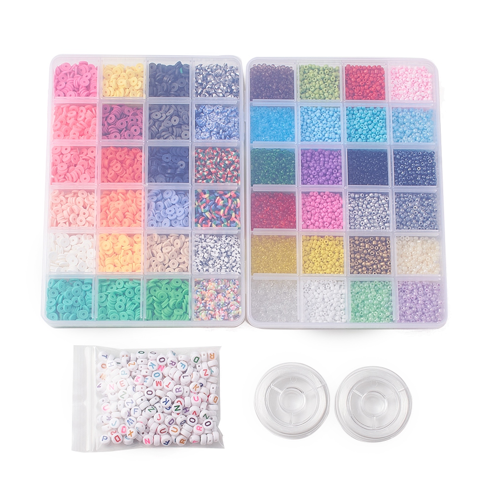 DIY Heishi Surfer Bracelet Making Kit Including Acrylic Letter Polymer Clay Disc Glass Seed Beads Elastic Thread Mixed Color