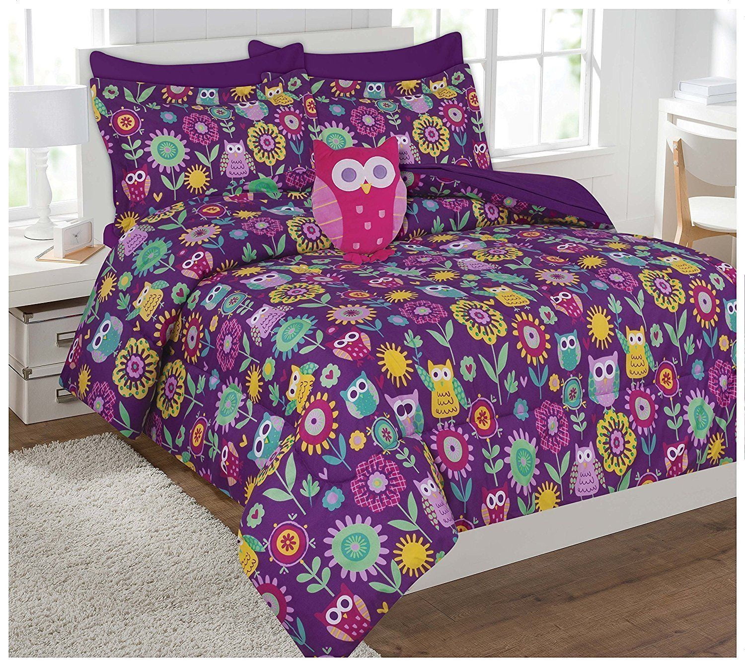 Fancy Linen 8pc Girls Full Comforter Set Owl Flowers Purple With
