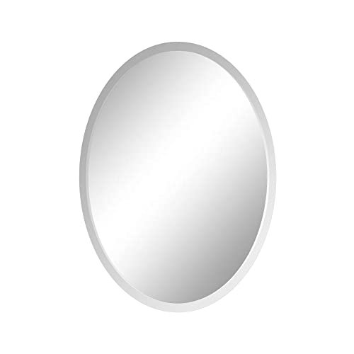 Fab Glass and Mirror Beveled Polished Frameless Wall Mirror with Hooks, 24" x 36", White