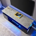 thumbnail image 3 of 51" TV Stand, Gaming Entertainment Center Media Storage Console Table for 65 Inch TV, TV Unit with Large Sliding Drawer, Glass Open Shelf, Side Cabinet and LED Light, Grey + Black, 3 of 7