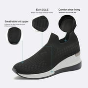 Yolanda Zula Black Wedge Sneakers for Women Slip on Knit Mesh Shoes Breathable Sock Shoes