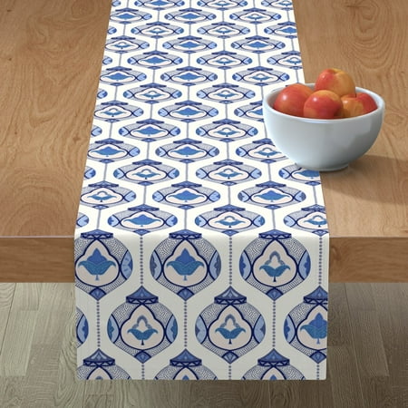 

Cotton Sateen Table Runner 90 - India Paisley Blue White Ornate Mandala Indigo Bohemian Cobalt Print Custom Table Linens by Spoonflower