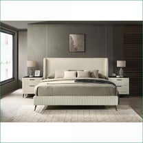Bedroom Set, 3-Piece Queen with Plush Upholstered Headboard & 2 Nightstands, White Dove | Fabric,Upholstered | Standard Beds