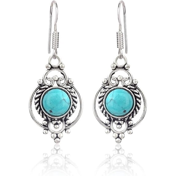 925 Sterling Silver Turquoise Dangle Earrings for Women Natural Gemstone Handmade Boho Jewelry Gift for Her