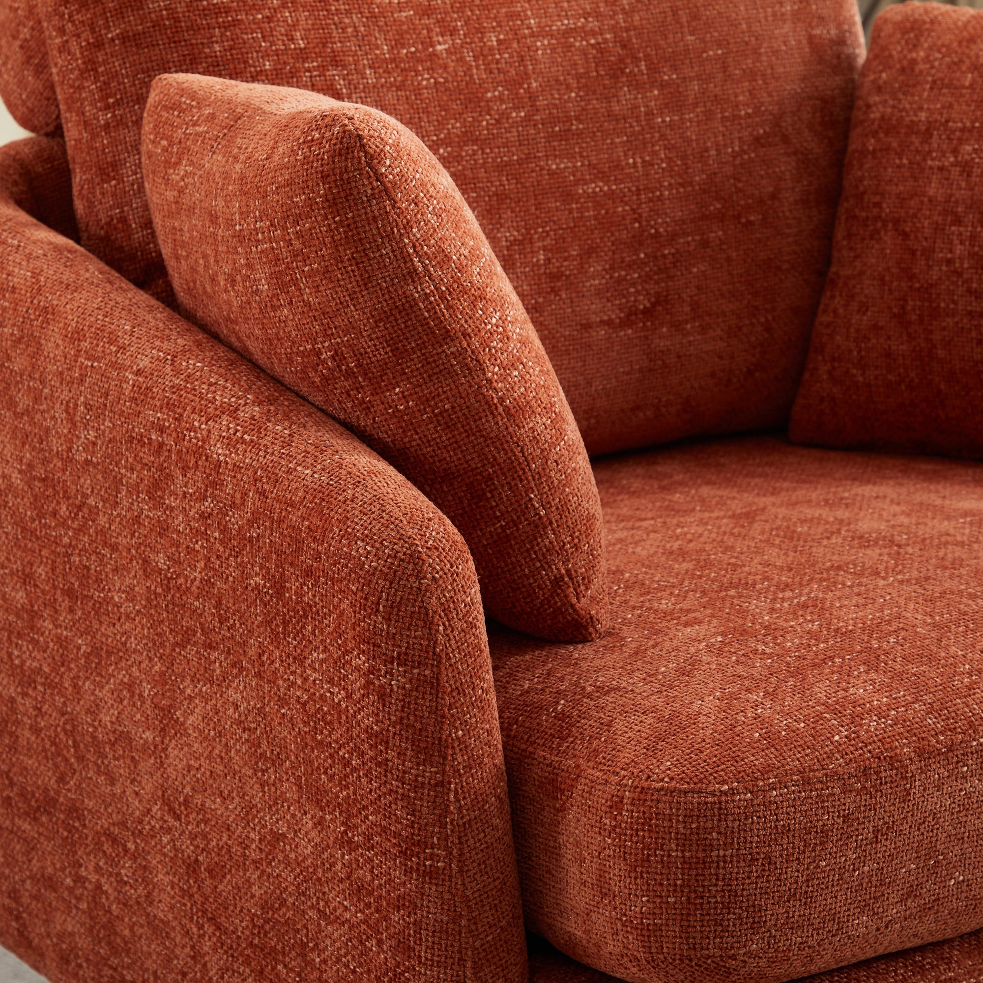 PORKISS Swivel Accent Chair, Modern Barrel Chair with 2 Thorw Pillows, Oversized Comfy Round Armchair Reading Chair, Comfy Chair for Bedroom Living Room, Orange