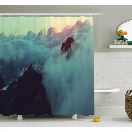 Ambesonne Nature Sunset View on Hills Shower Curtain Set