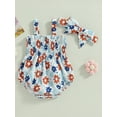 thumbnail image 2 of Blotona Baby Girls 4th of July Jumpsuits Flower Print Ruched Sleeveless Sling Bodysuits 6 12 18 24 Months Infant Girl Summer Romper Independence Day Clothes for Newborn, 2 of 8