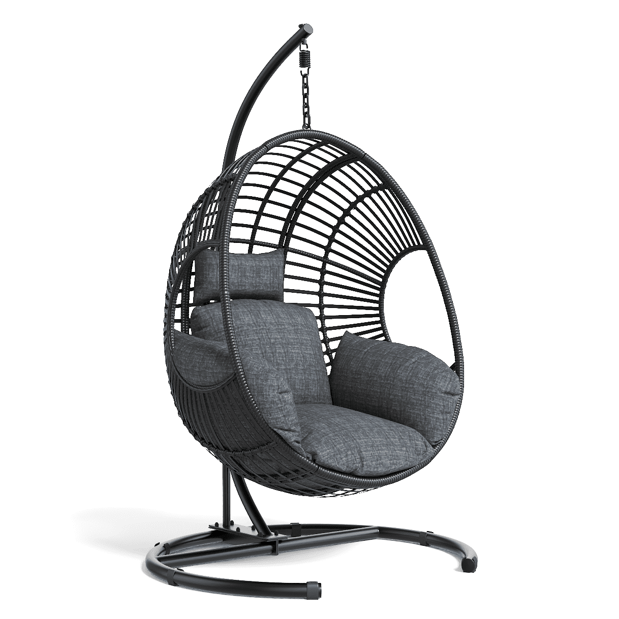 Extra Wide Hanging Egg Chair with U Base & Stand, 400 lb Capacity Patio Swing Chair with 8-Inch Thick Cushion, Weatherproof PE Rattan + Waterproof Cover for Garden, Black