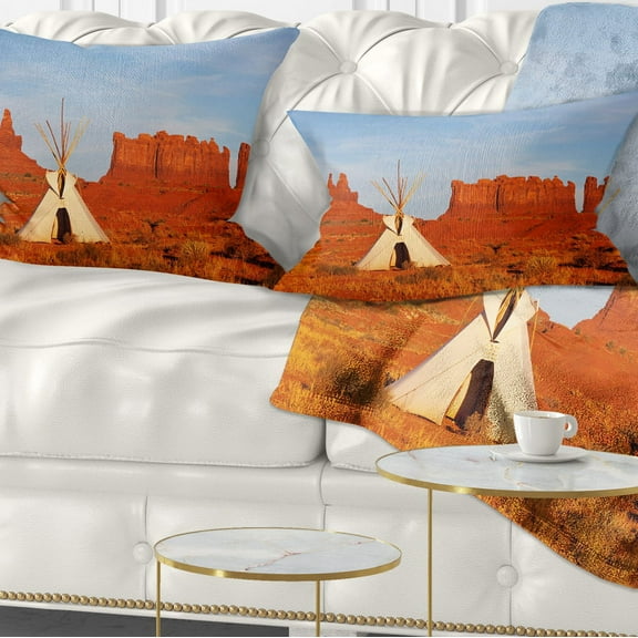 Designart Tent in Monument Valley - Landscape Printed Throw Pillow - 12x20