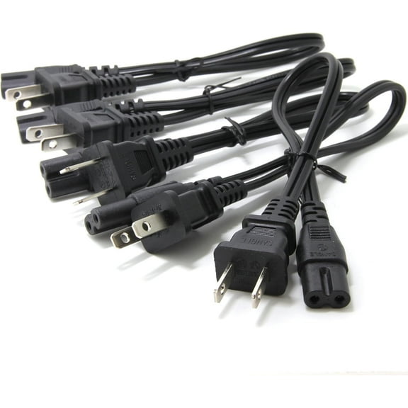 TV Power Cord, Ancable 5-Pack 1Feet 2-Prong Replacement Power Cable Cord Black