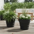 thumbnail image 2 of Bloem Rolled Rim 22" Round Resin Planter Pot - Indoor and Outdoor Gardening Planter with Knockout Drainage, Black, 2-Pack, 2 of 6