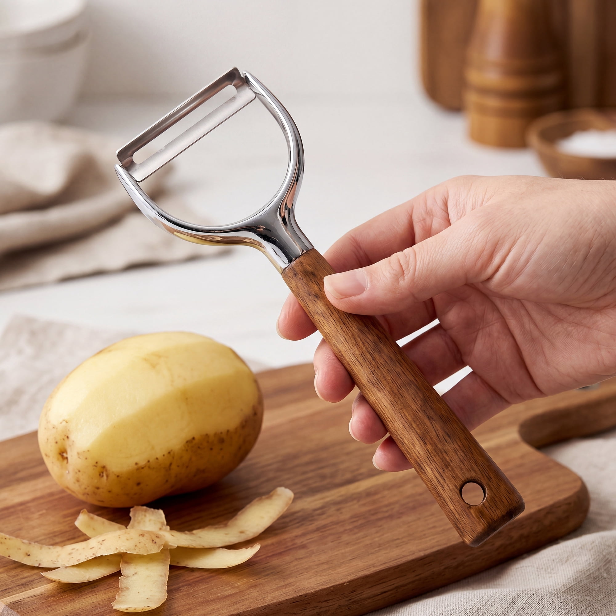 Unique Bargains Wood Apple Peeler, Durable Potato Peeler with Ergonomic Handle Brown