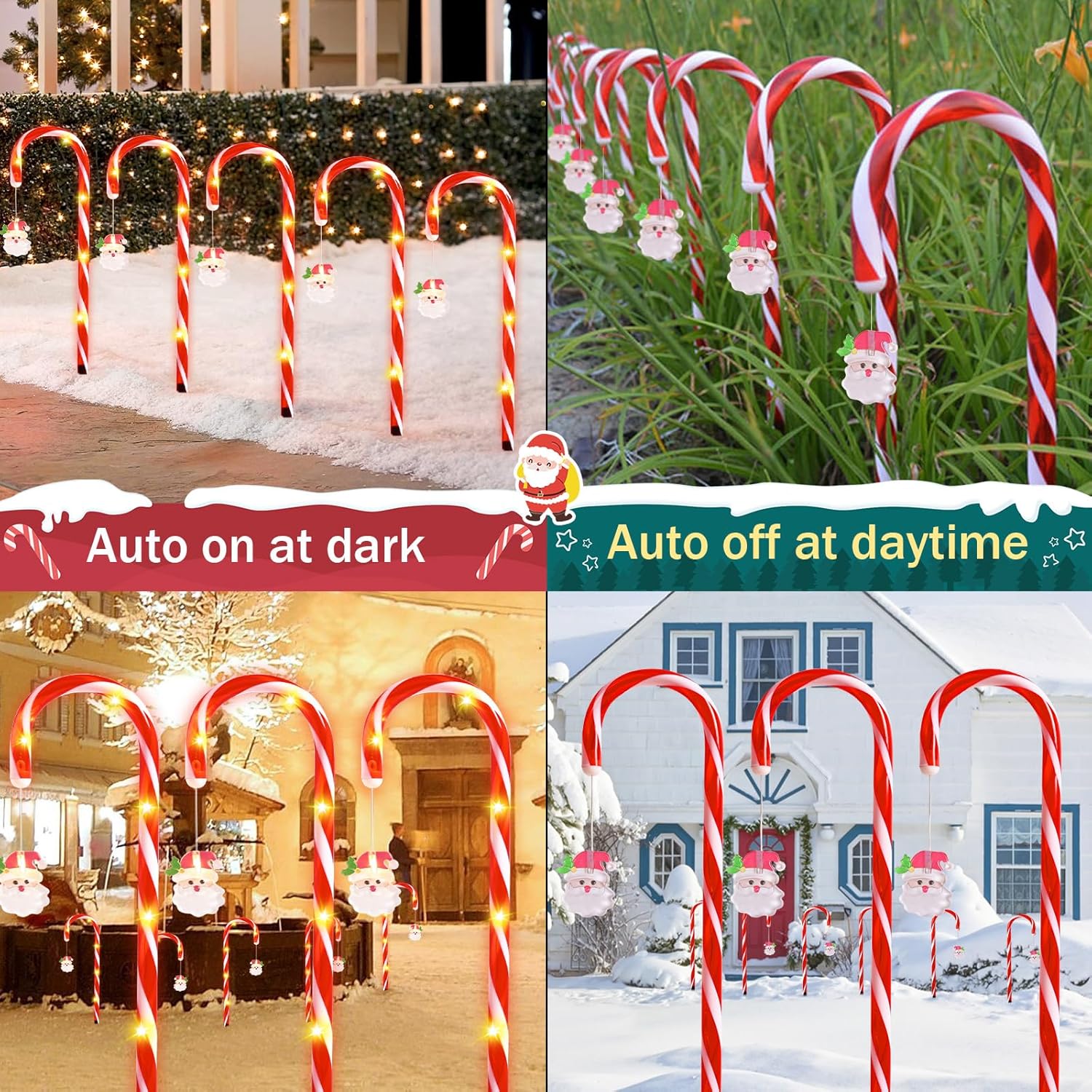 Ktinnead 24 Pack Solar Candy Cane Lights with Stars,Waterproof Pathway Stake Christmas Lights with 8 Colorful Lighting Modes,LED Landscape Lights for Outside Yard Walkway Garden Christmas Decorations