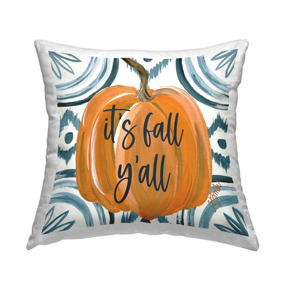Stupell Industries It's Fall Y'all Ikat Pumpkin Printed Throw Pillow Design by Haley Bush