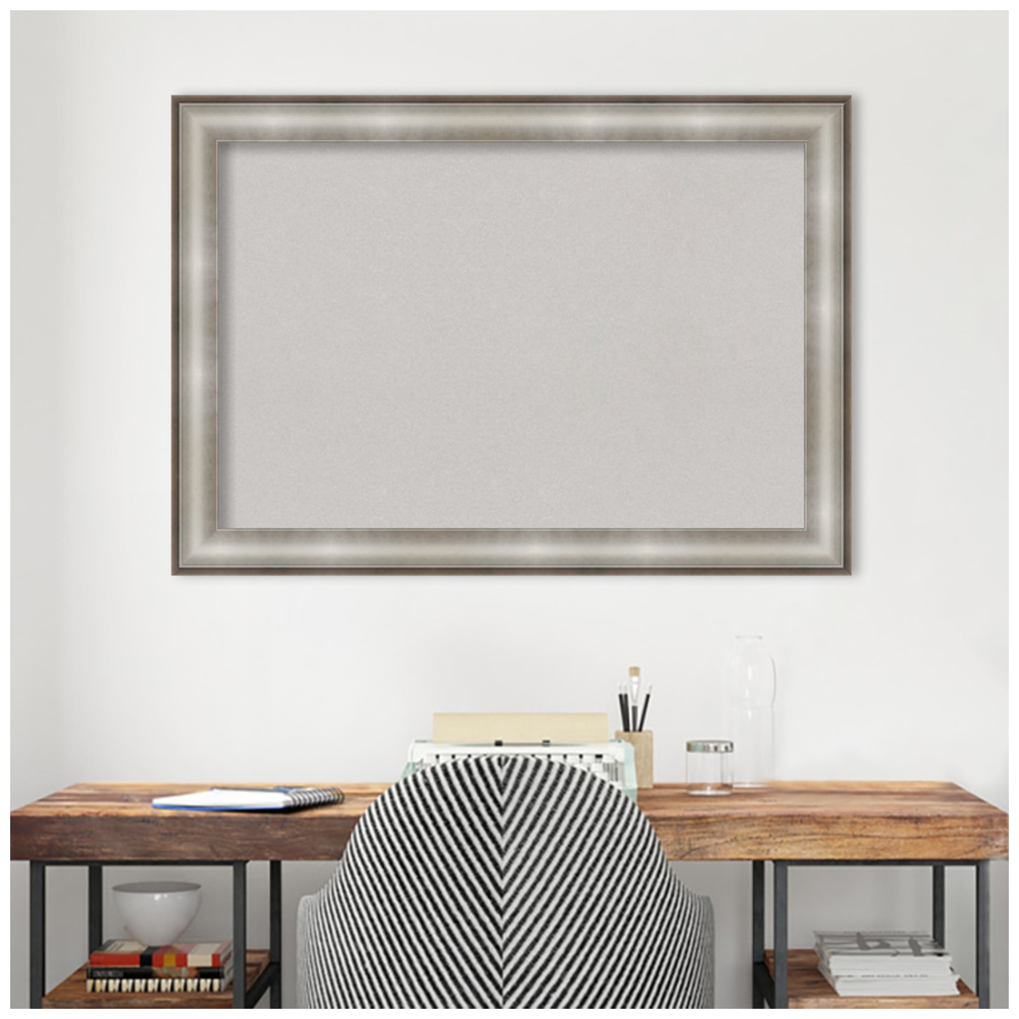 Amanti Art Grey Cork Board Framed Imperial Silver Bulletin Board 41 in. x 29 in.