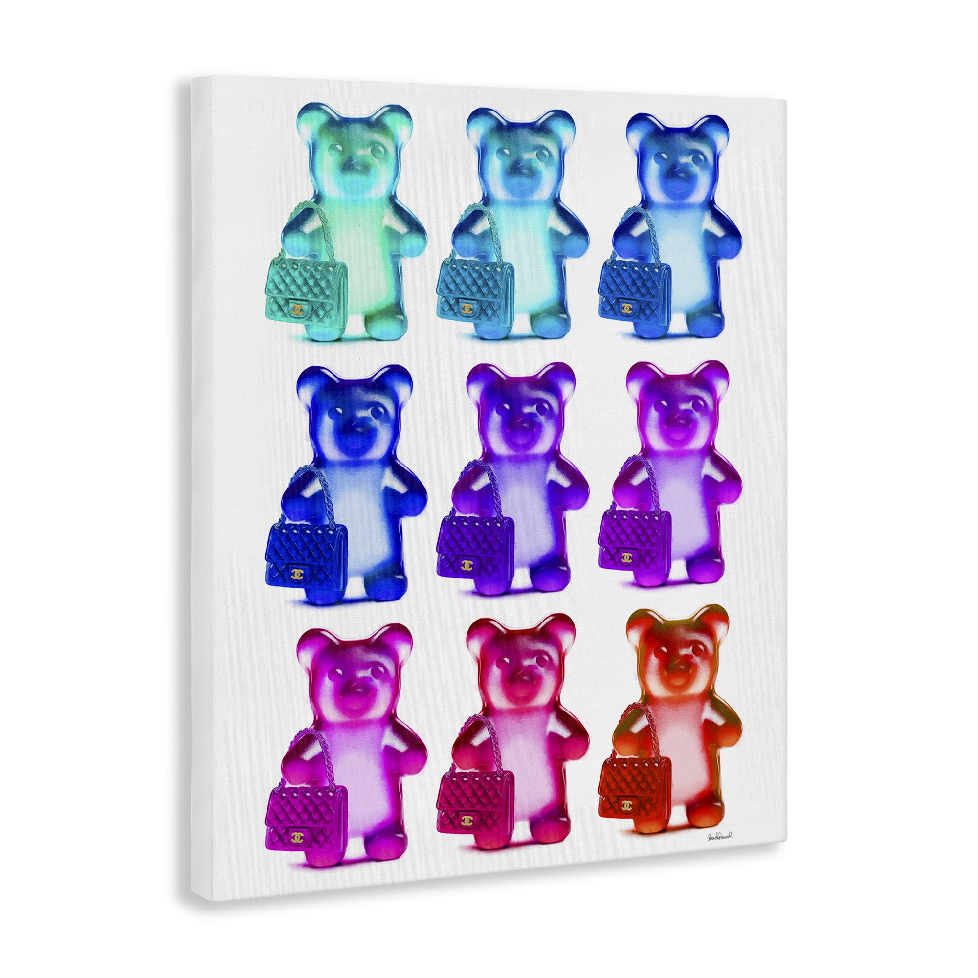 Stupell Industries Bright Hued Bears & Bags Fashion Painting Wrapped Canvas Art Print Wall Art, 16 x 20
