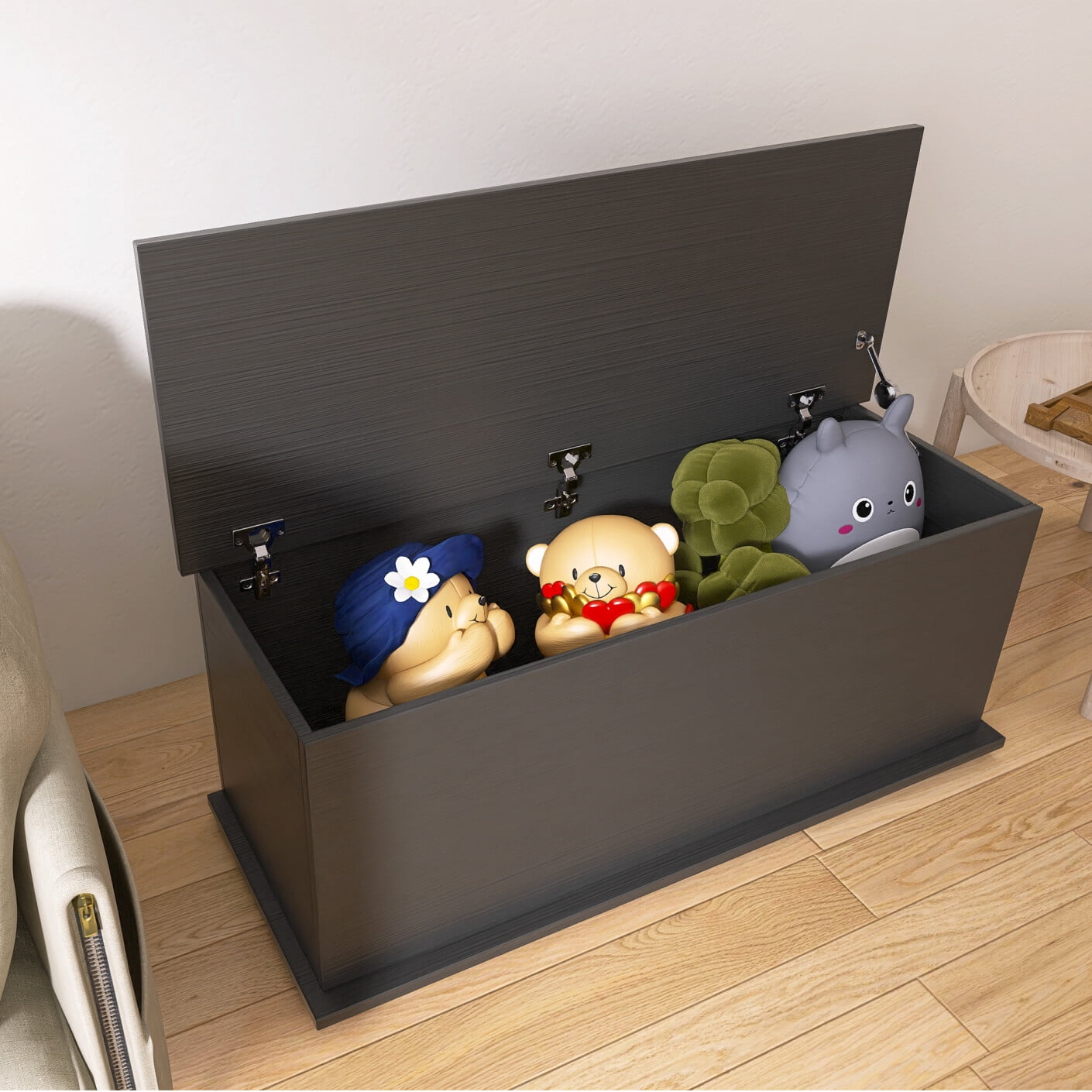 Wood Toy Box with Lift Top, Large Storage Chest Trunk, Entryway Bench Storage Organizer, Lift Top Toy Chest with 2 Safety Hinges, for Living Room, Bedroom, Black