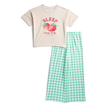 Wonder Nation Girls Short Sleeve Tee and Pants Pajama Set, 2-Piece, Sizes 4-18