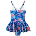 thumbnail image 5 of LYMAYTER Kids Toddler Girls One Piece Hawaiian Swimsuits with Skirt Ruffle UPF 50+ Floral Skirted Bathing Suit Beach Swim Dress Halter Swimwear for 4-12 Years, 5 of 8