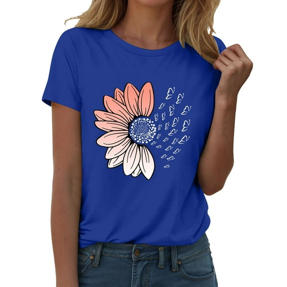 Outfmvch Sunflower Shirts for Women,Shirts for Women,Sunflower Butterfly Printed Shirt,Short Sleeve Shirts for Women,Graphic T-shirt,Workout T Shirts Plus Size Tops Trendy Clothes 2025 Spring Tee