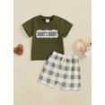 thumbnail image 4 of Baby Toddler Boys Summer Shorts Clothing Set, 6 9 12 18 24 Months Short Sleeve Embroidery Letters T-shirt with Plaid Shorts Outfit, 4 of 9