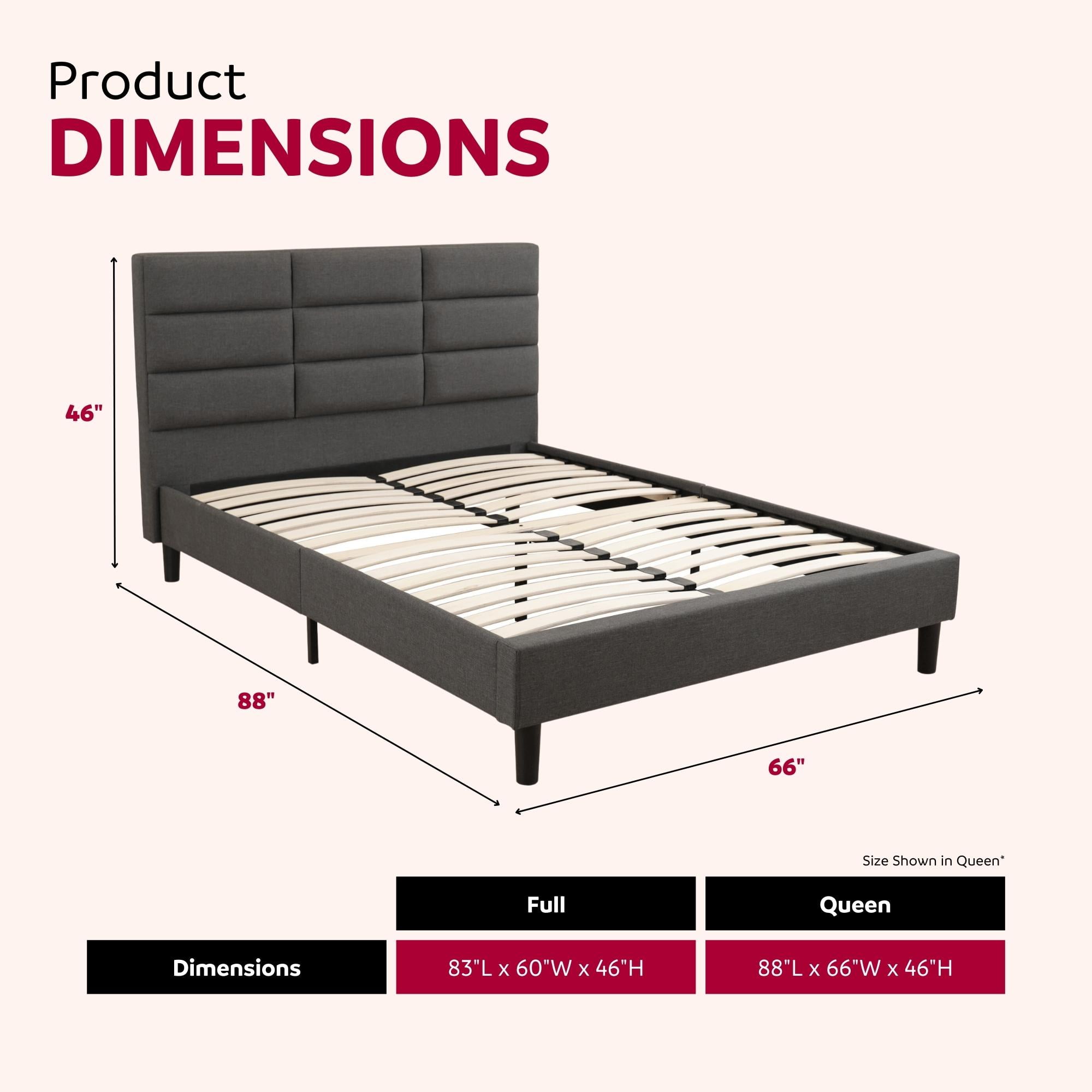 Roncy Dark Grey Upholstered Platform Bed Frame