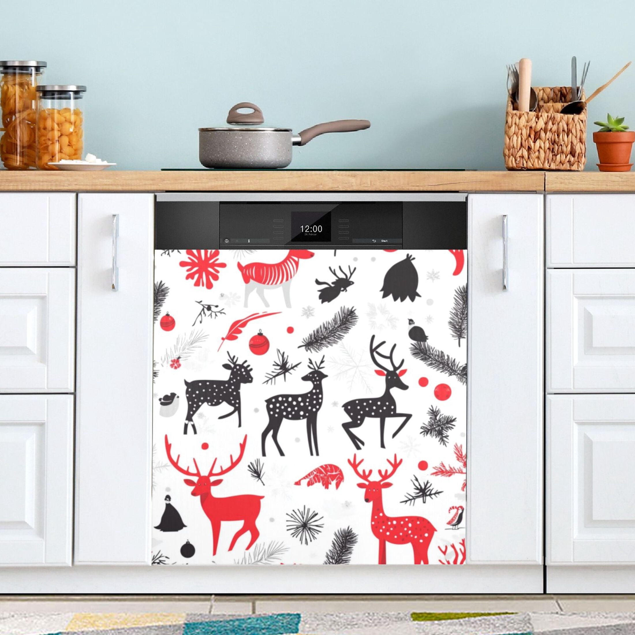 Dishwasher Magnetic Sticker 23x26 Inch Refrigerator Magnetic Sticker Washing Machine Magnetic Sticker Kitchen Panel Magnetic Sticker Home Decor Black Red Deer