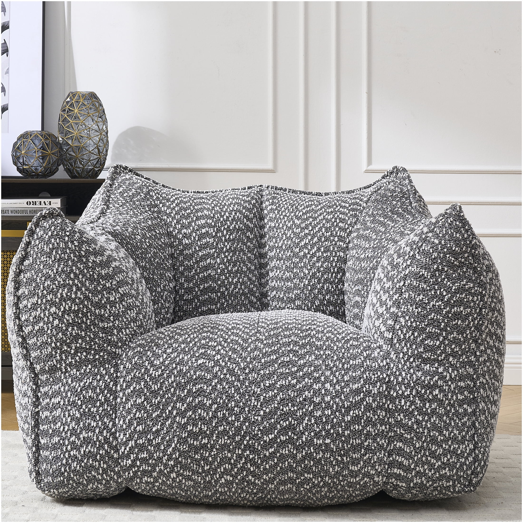 JERFIT Chenille Bean Bag Chair for Adults, Oversized Square Gaming Chair with High Resilience Foam, Comfy Armrests & Handle for Living Room, Bedroom, TV Watching, Reading - Grey