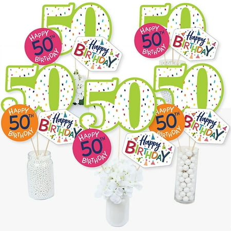 50th Birthday - Cheerful Happy Birthday - Colorful Fiftieth Birthday Party Centerpiece Sticks - Table Toppers - Set of (Best 50th Birthday Cakes)
