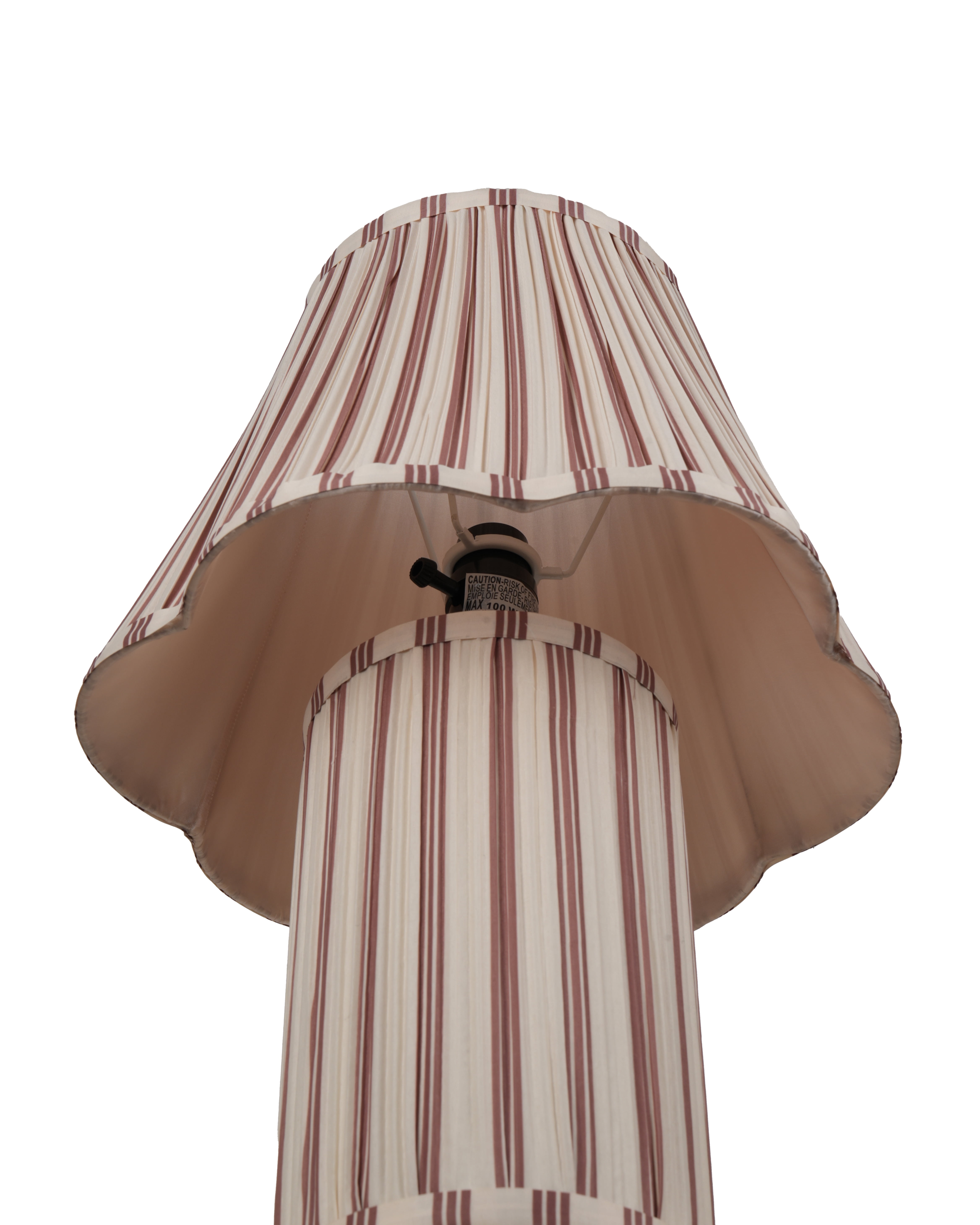 Beautiful 19 in Cabana Stripe Fabric Table Lamp with Scalloped Shade, Brown and Arctic White