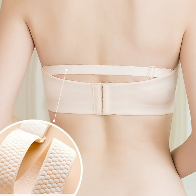 Mikilon Women's Removable Shoulder Everyday Strapless Drawstring Bandeau  Underwear Bras Strapless Bras for Women Plus Size 32 C Clearance