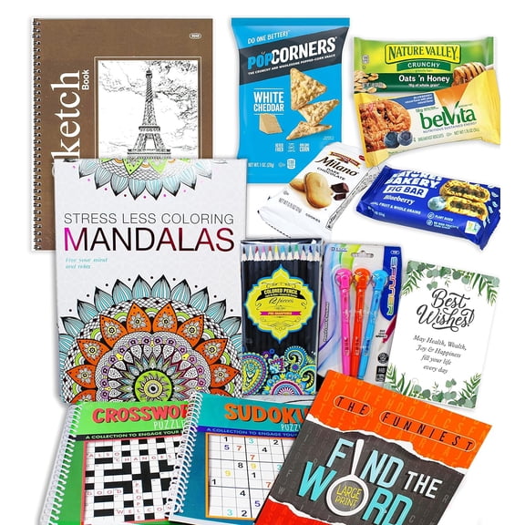 Get Well Soon Art set kit gift | Hospital After surgery recovery gift, / college.Student,Activity Books care package | Feel better soon gift basket for sick friend Stress relief & Great Snack Variety