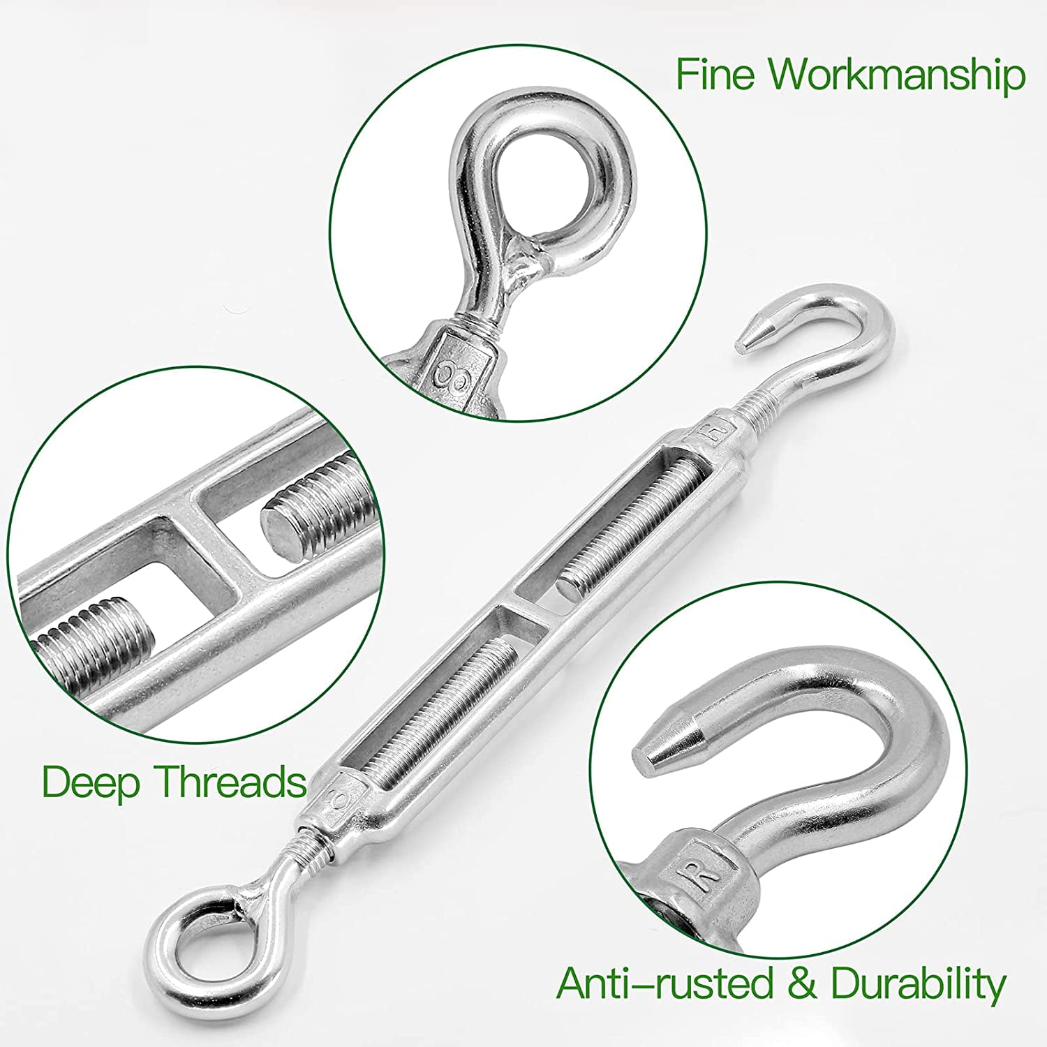 4PCS M6 Hook & Eye Turnbuckle 304 Stainless Steel Turnbuckle Wire Rope  Tension, 8PCS M3 Stainless Steel Thimble, 16PCS M3 Wire Rope Clip Clamp,  Cable Railing Kit 